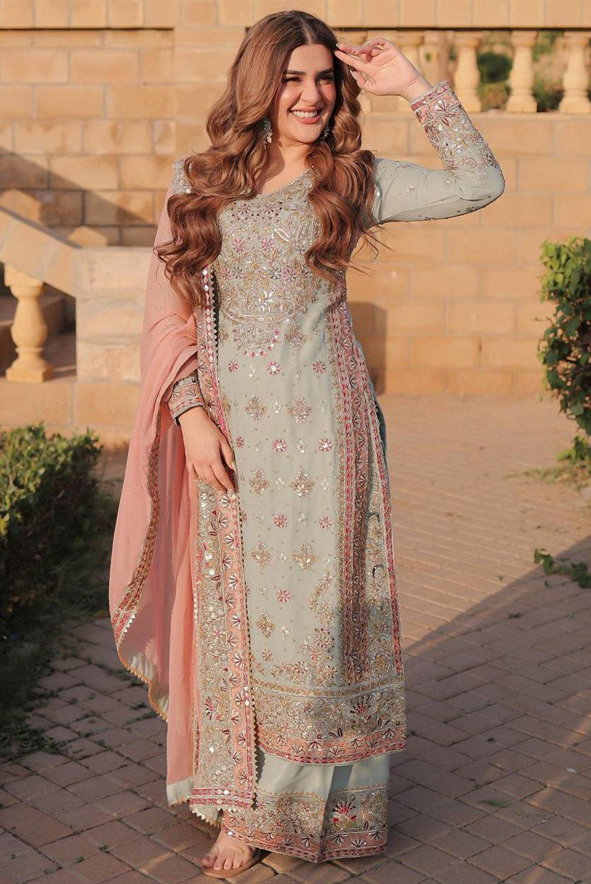 Regal Pastel Zari Embroidered Suit Set