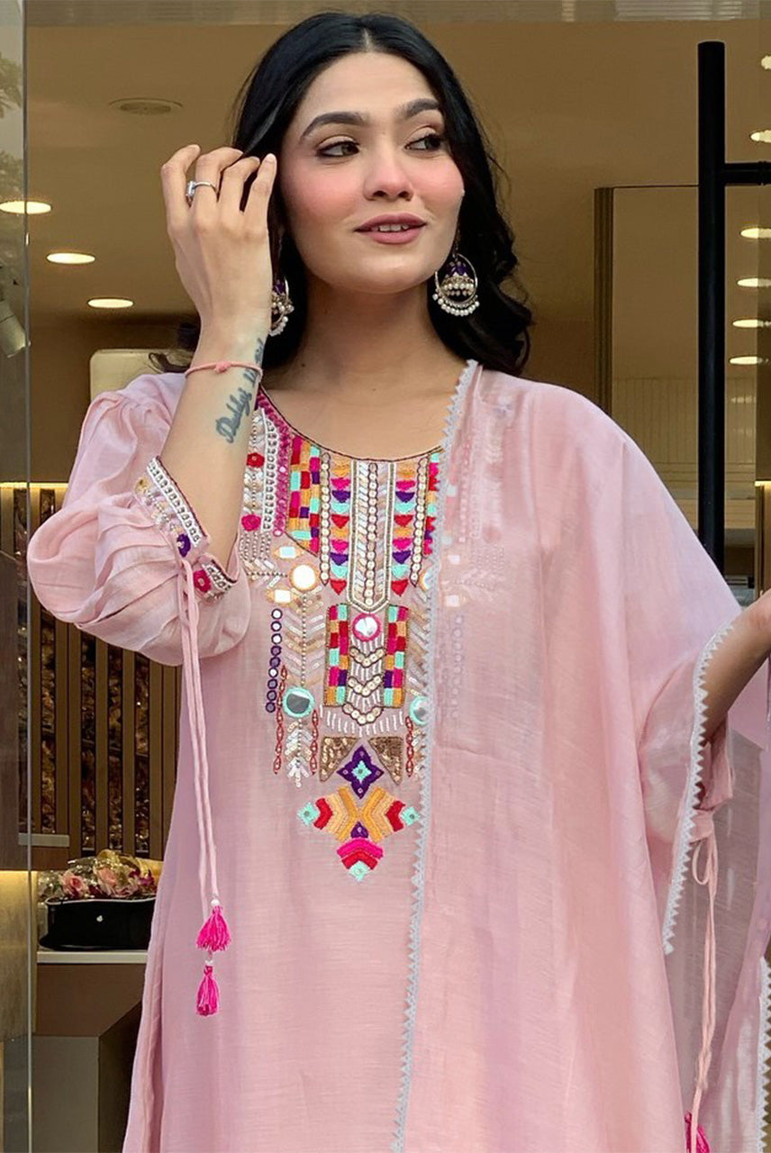 Blush Pink Embroidered Kaftan Kurta Set