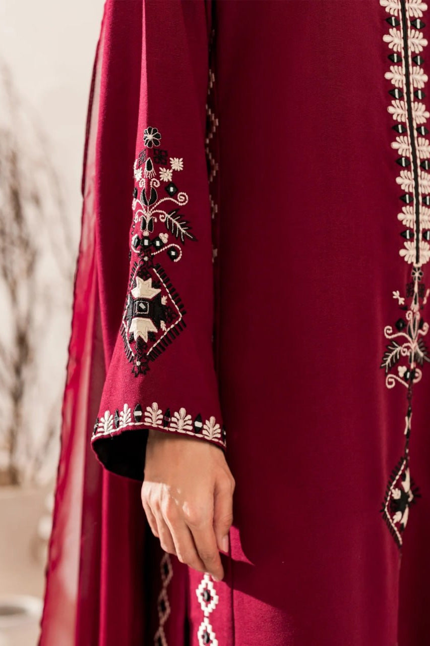 Mehroon Royale Embroidered Kurta Pant Set with Sheer Designer Dupatta