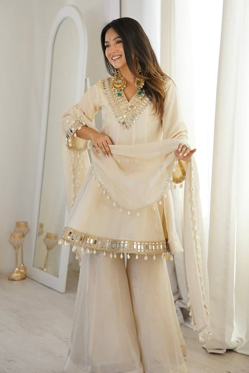 Ivory Mirror Luxe Sharara Set