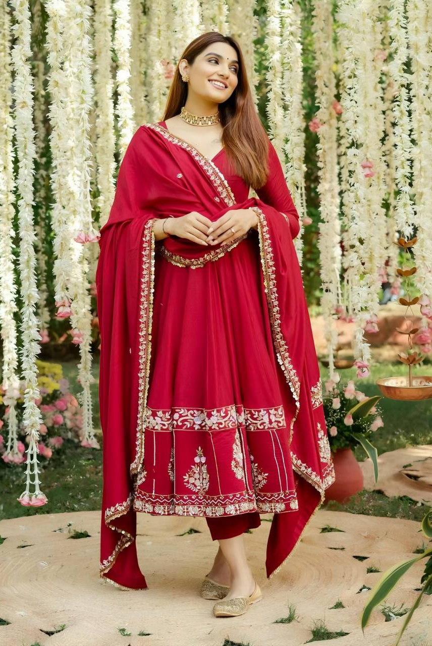 Rang Mahal Crimson Anarkali Set