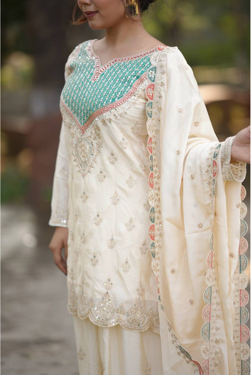Ivory Mint Sharara Set