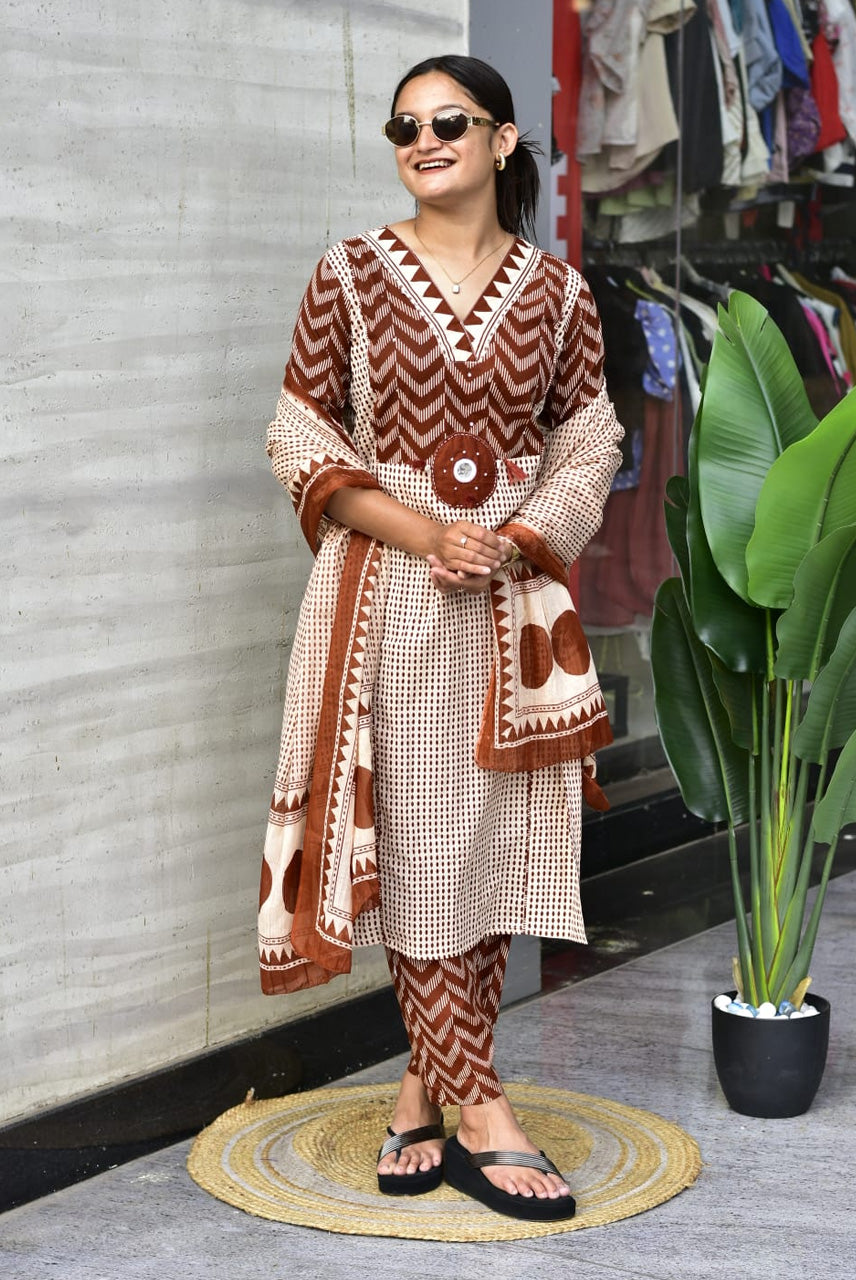 Earthy Tribal Print Kurta Set