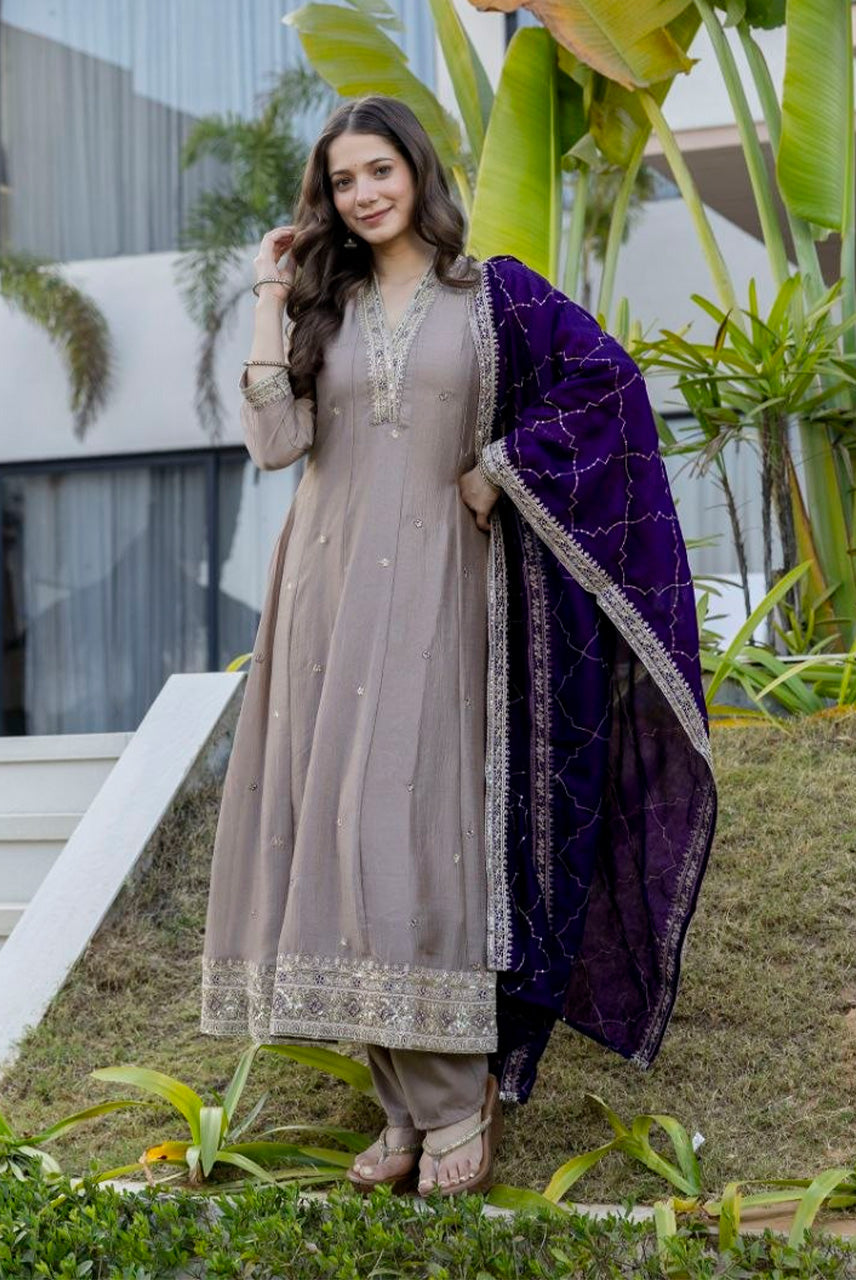 Royal Taupe Luxe Anarkali Set