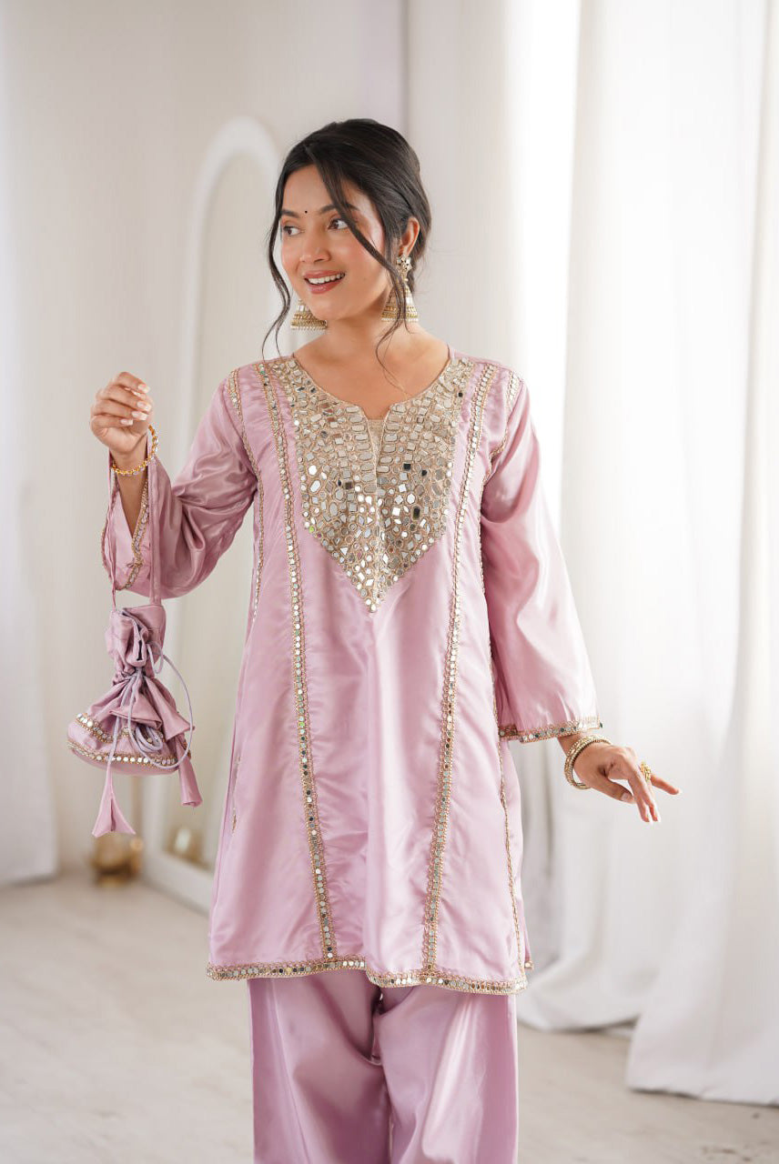 Rosé Noor Mirror Work Co-Ord Set