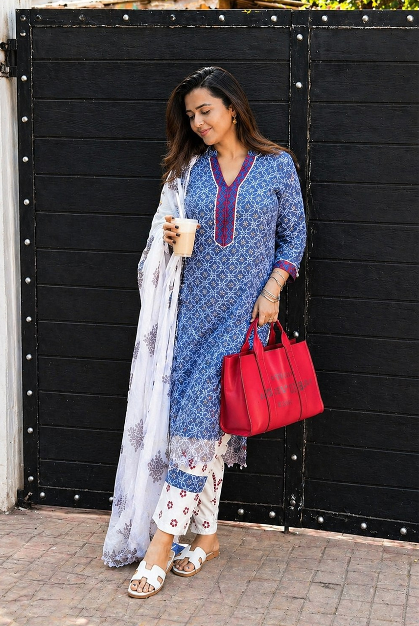 Azure Grace Printed Suit Set