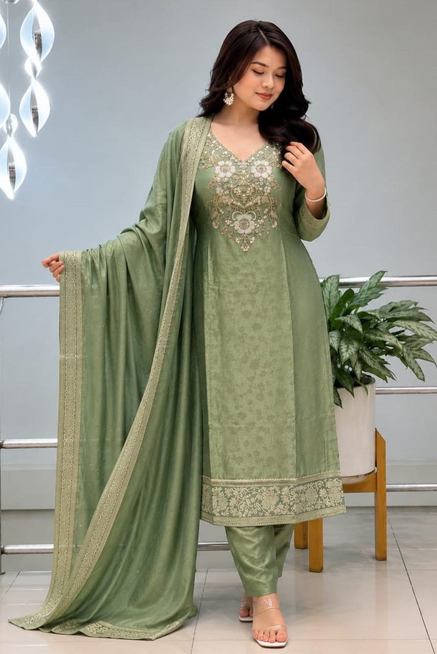 Sage Noor Embroidered Suit Set