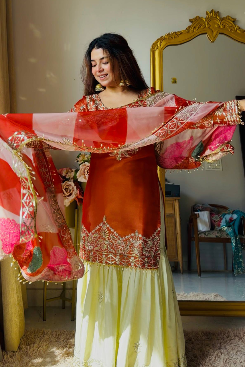 Rust Noor Gharara Set