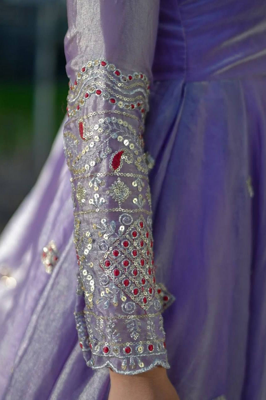 Lavender Noor Embellished Anarkali Set with Designer Dupatta