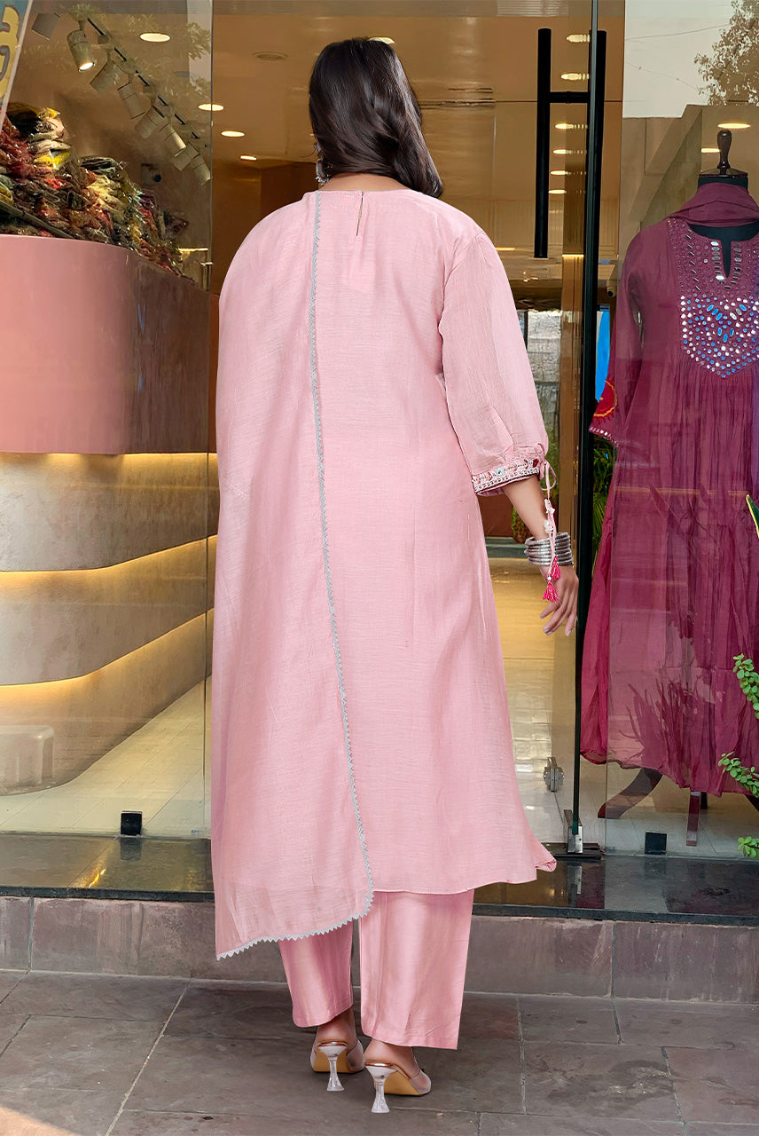 Blush Pink Embroidered Kaftan Kurta Set