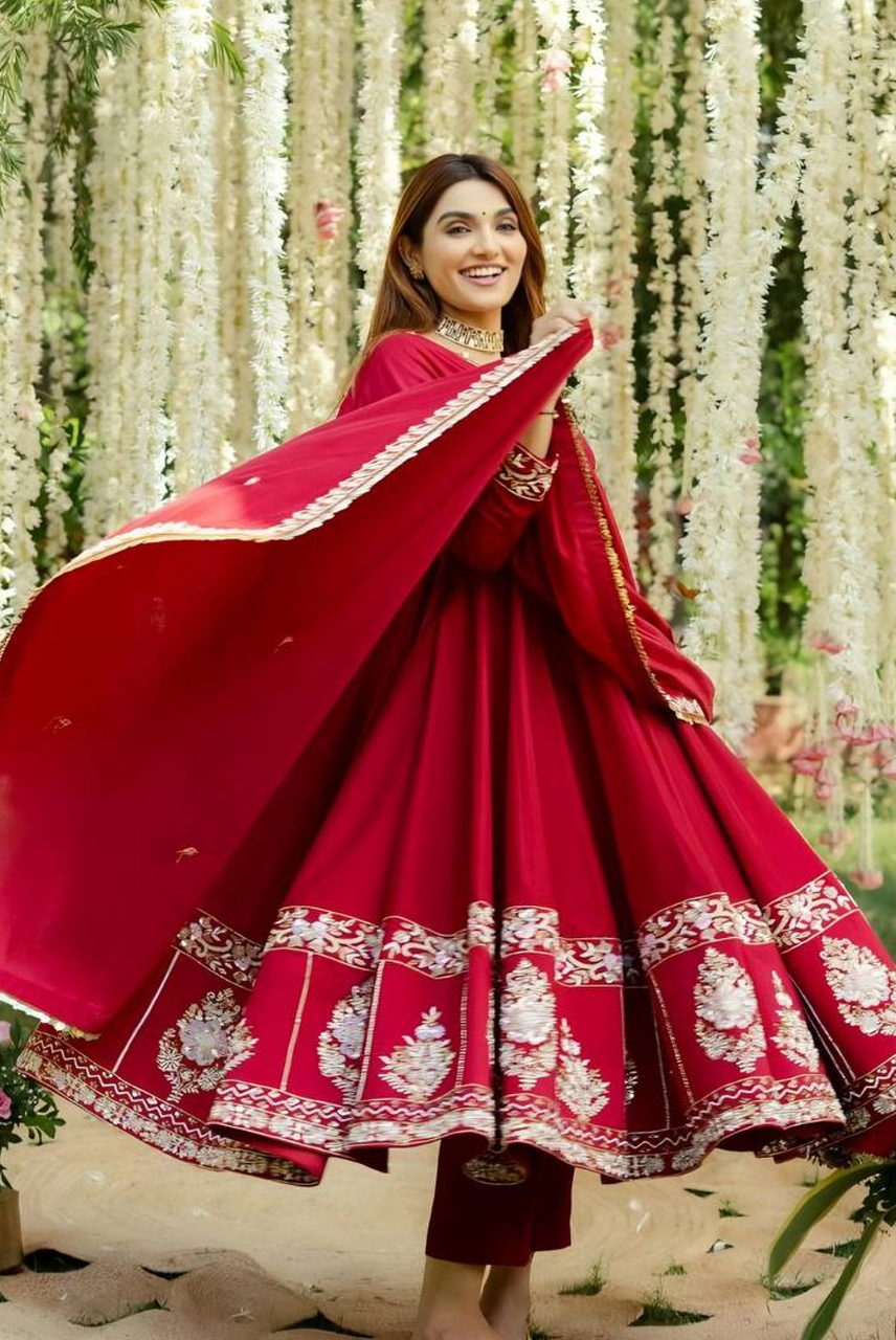 Rang Mahal Crimson Anarkali Set