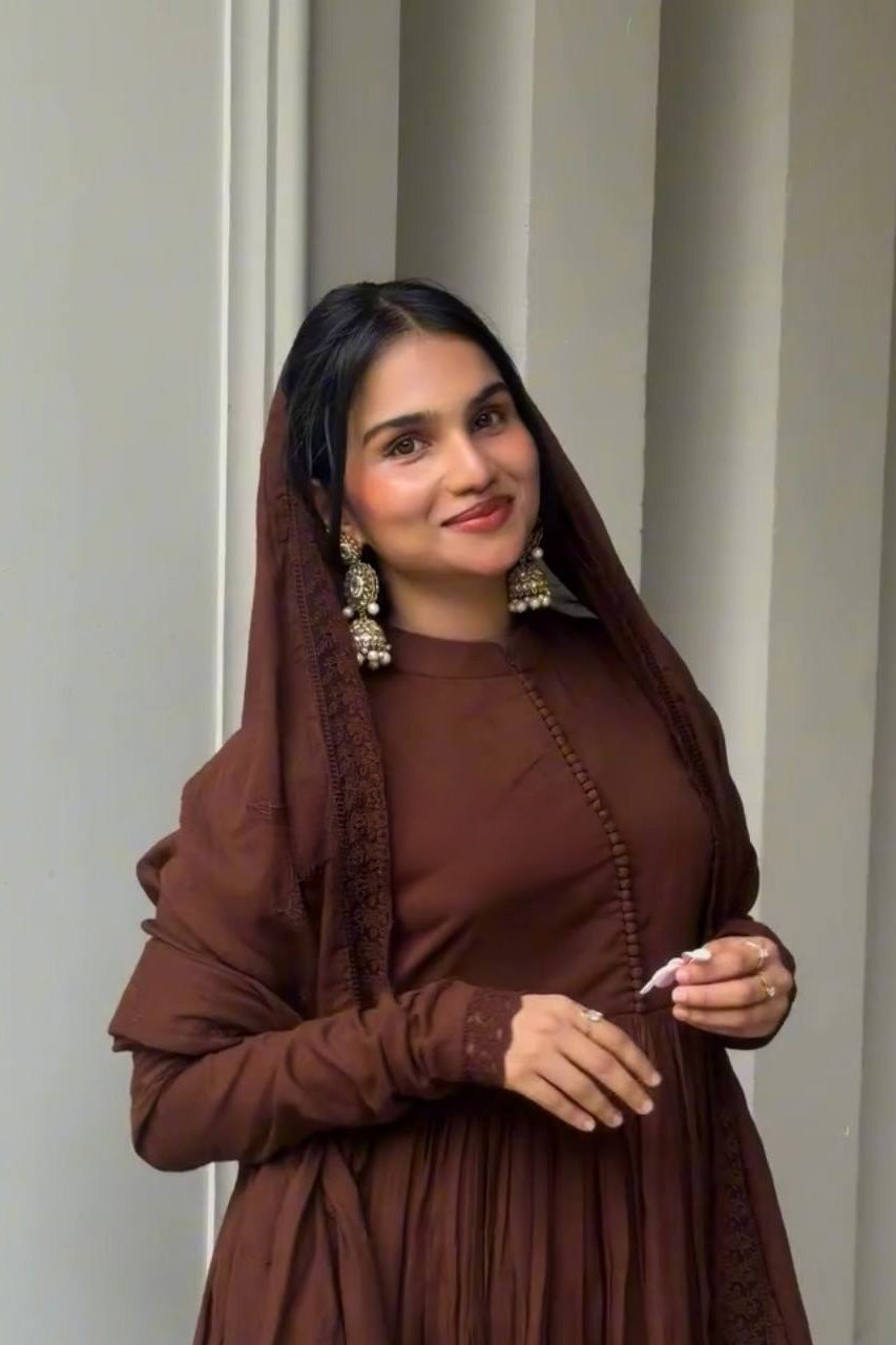 Cocoa Royale Brown Anarkali Kurta Set with Designer Dupatta