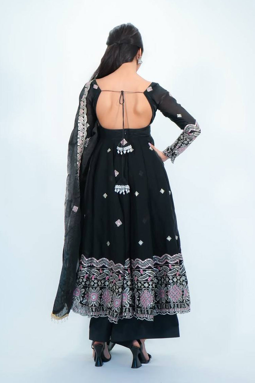 Noor-E-Shaam Black Embroidered Anarkali Set with Designer Dupatta