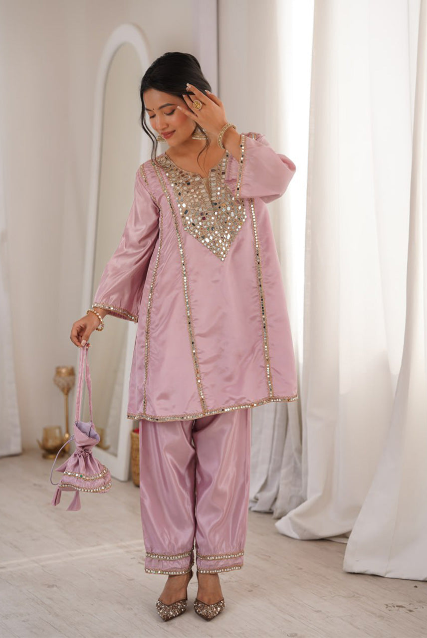 Rosé Noor Mirror Work Co-Ord Set