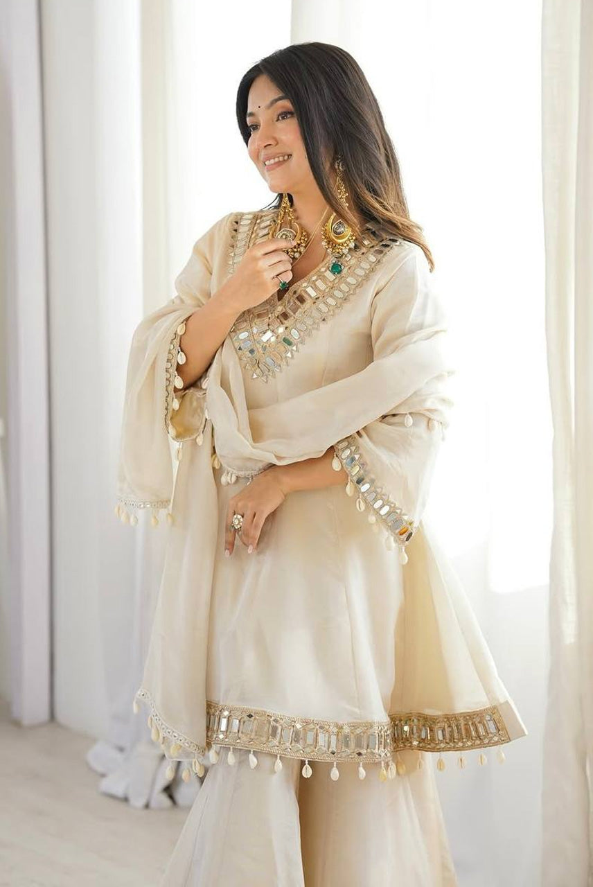 Ivory Mirror Luxe Sharara Set
