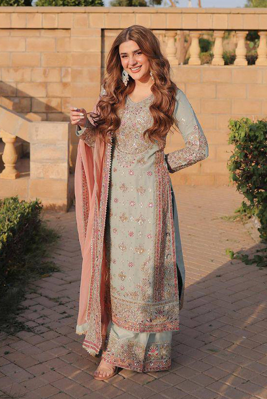 Regal Pastel Zari Embroidered Suit Set