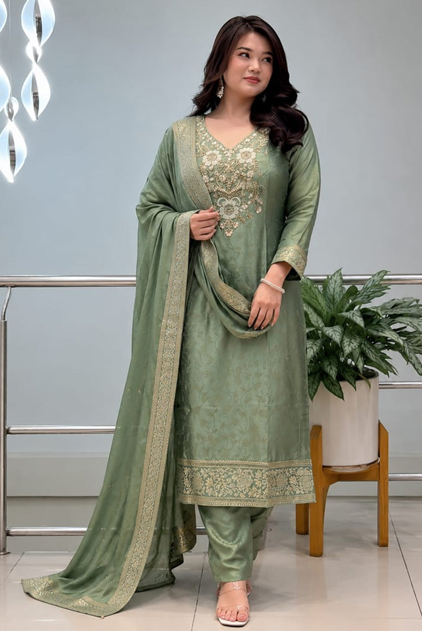Sage Noor Embroidered Suit Set