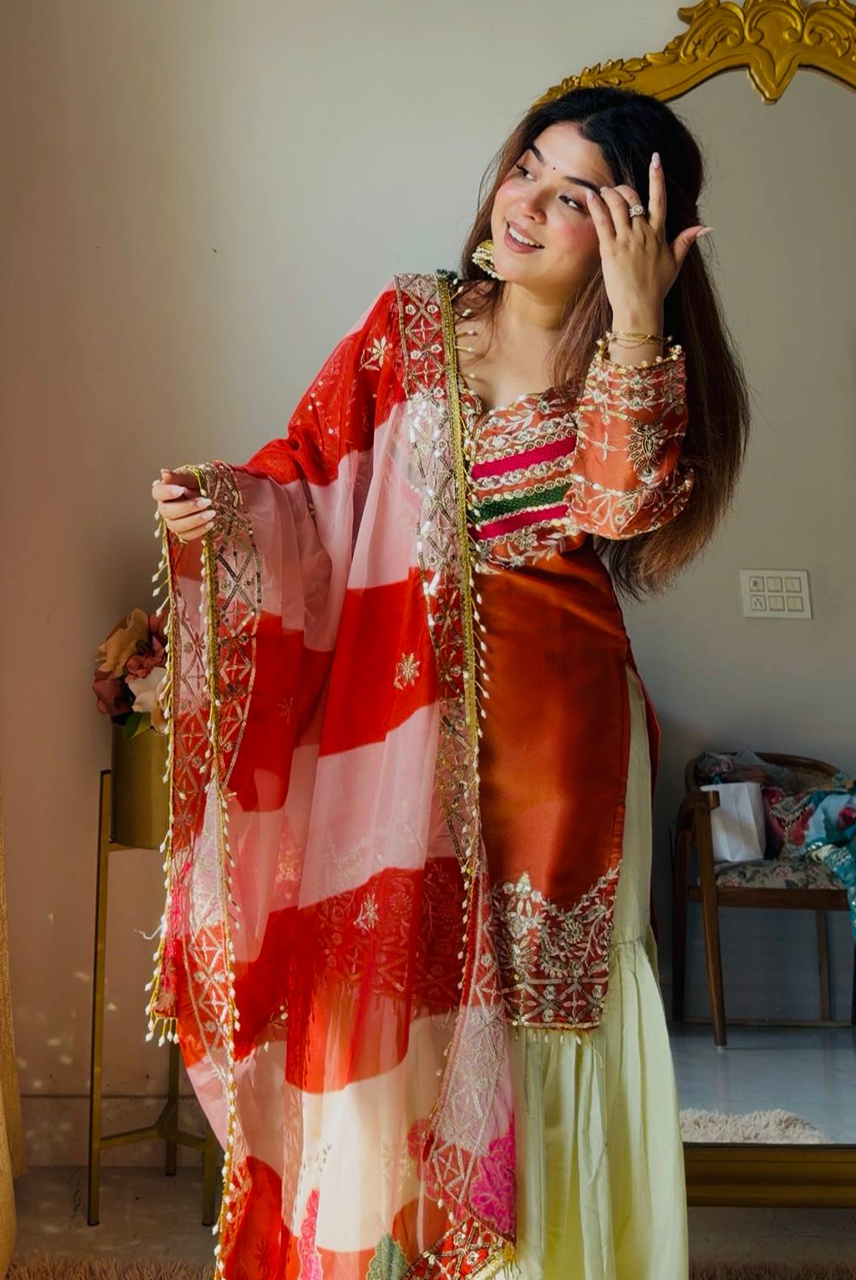 Rust Noor Gharara Set