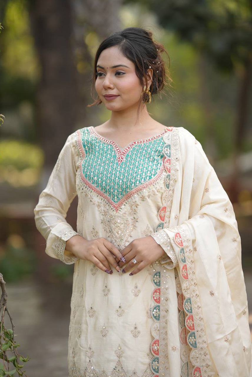 Ivory Mint Sharara Set