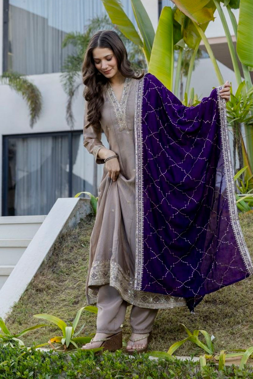 Royal Taupe Luxe Anarkali Set