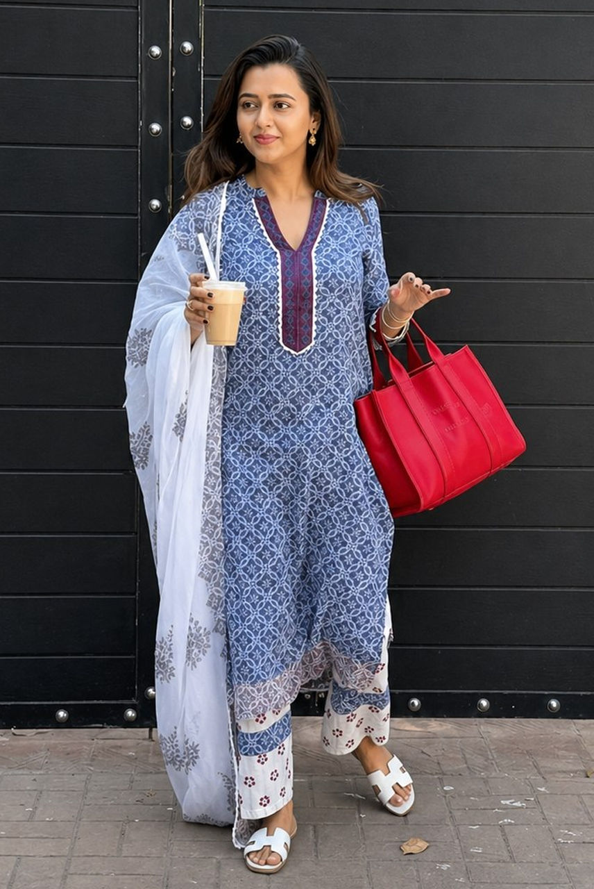 Azure Grace Printed Suit Set