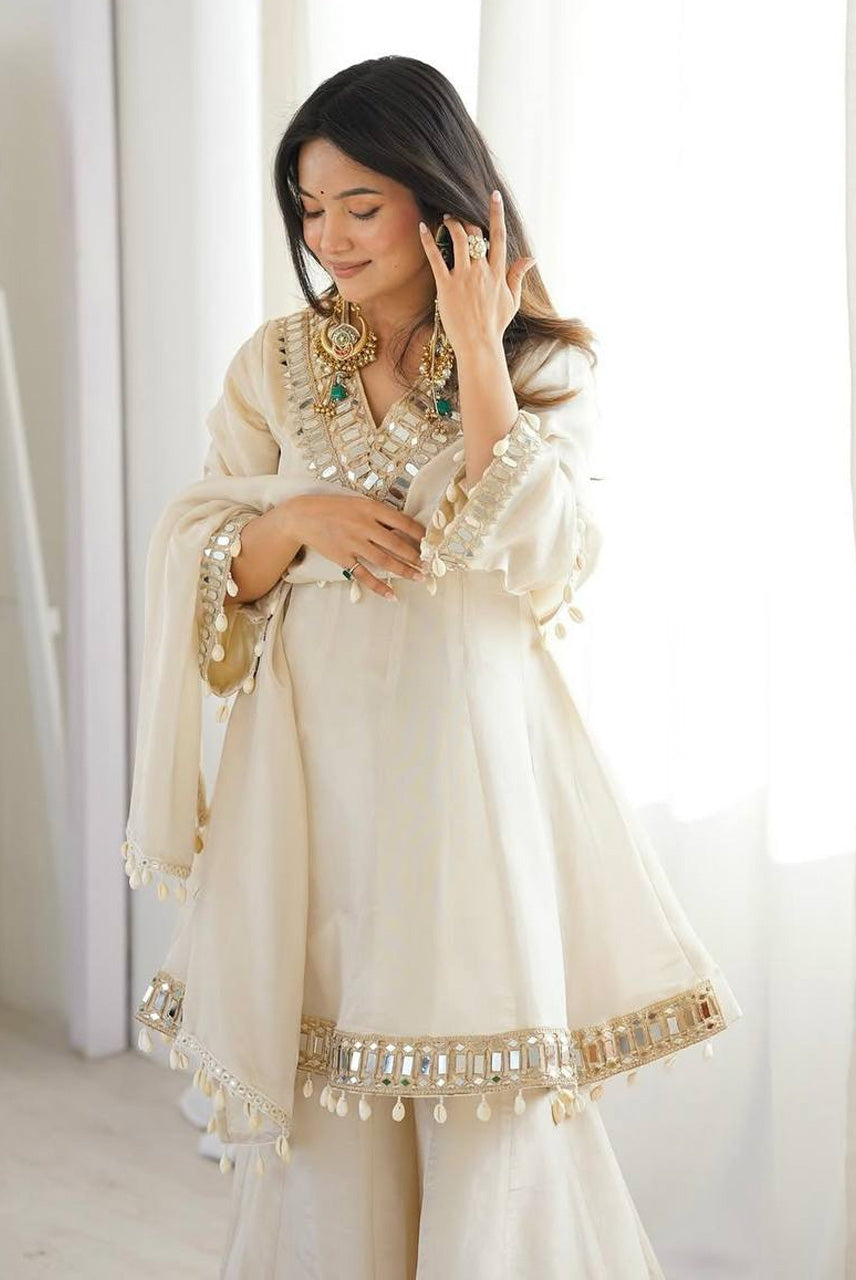 Ivory Mirror Luxe Sharara Set