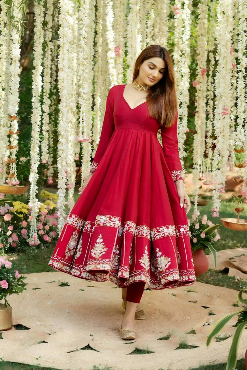 Rang Mahal Crimson Anarkali Set
