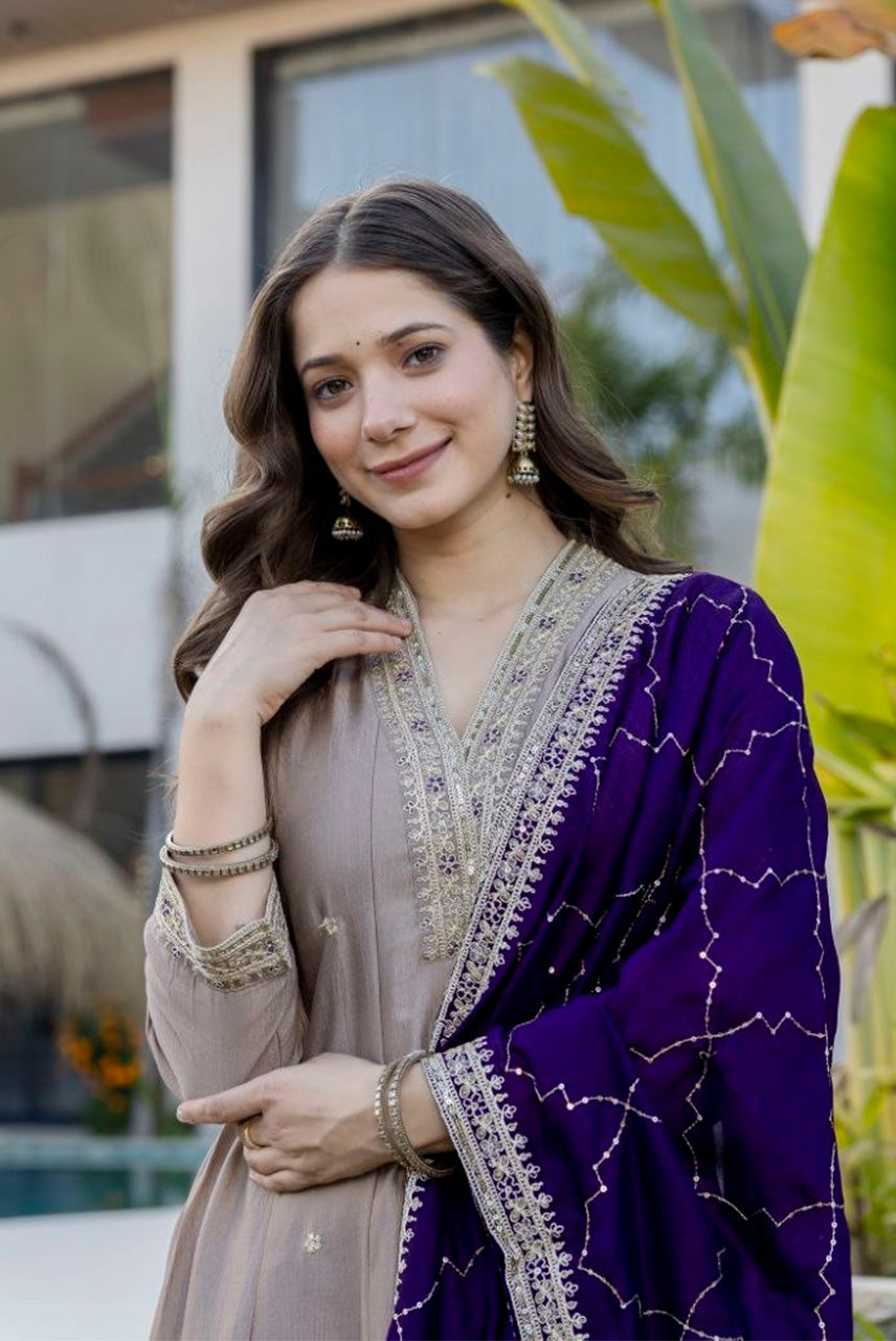 Royal Taupe Luxe Anarkali Set
