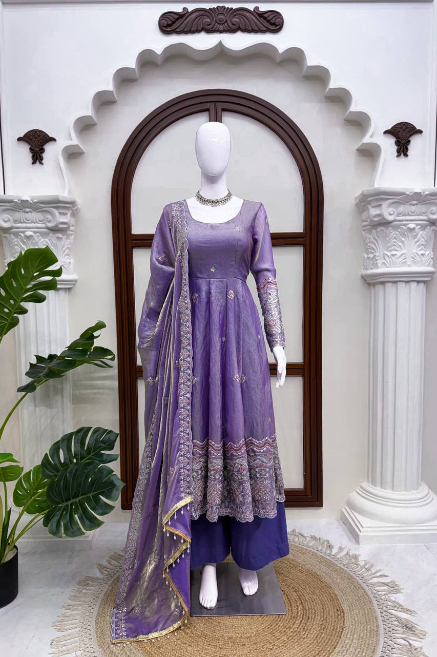 Lavender Noor Embellished Anarkali Set with Designer Dupatta