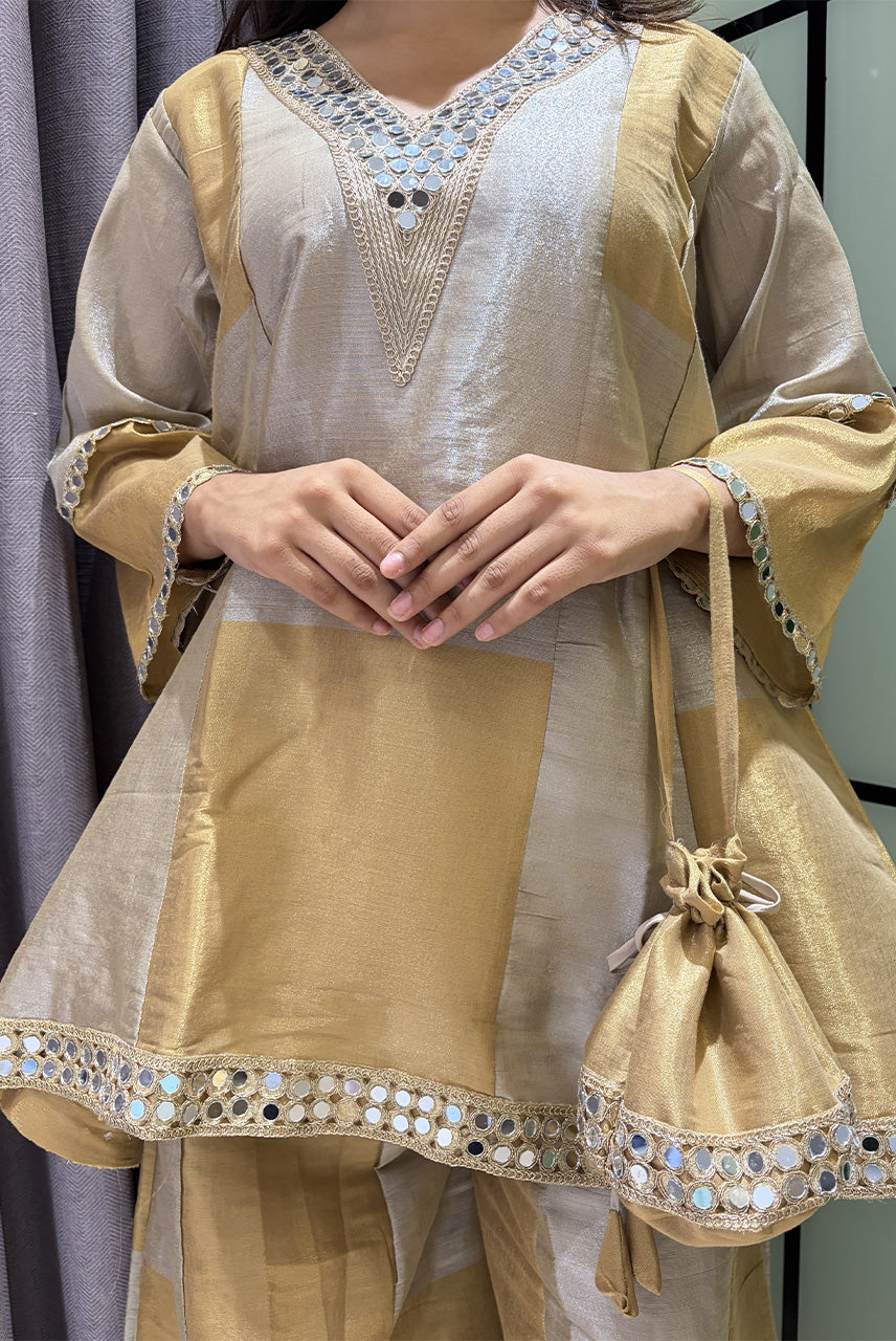 Zarina Gold Tissue Sharara Set