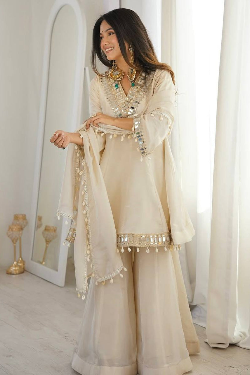 Ivory Mirror Luxe Sharara Set