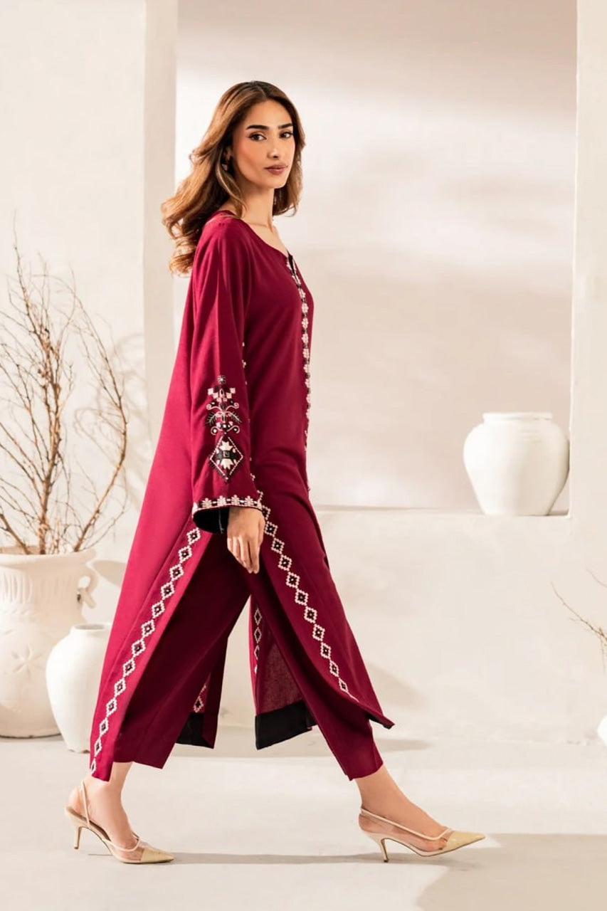 Mehroon Royale Embroidered Kurta Pant Set with Sheer Designer Dupatta