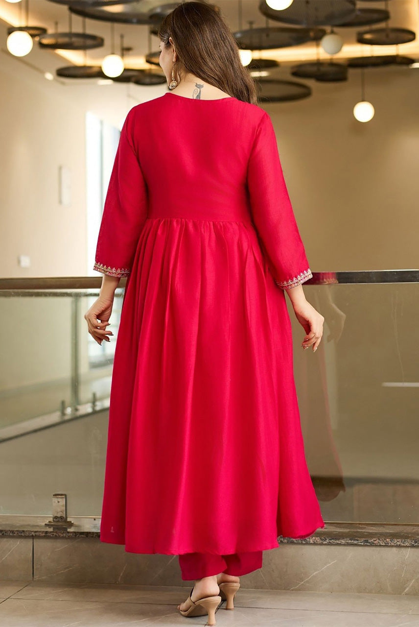 Rani Pink Embroidered Anarkali Suit Set with Dupatta