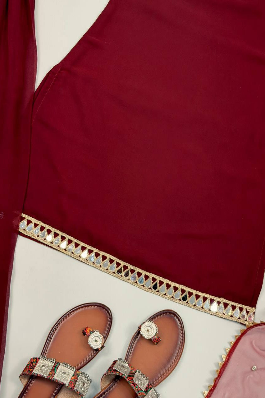 Mehrunisa Wine Sharara Set with Sheer Designer Dupatta
