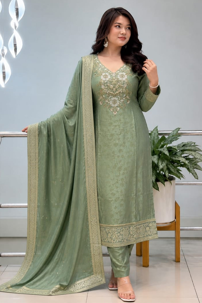 Sage Noor Embroidered Suit Set