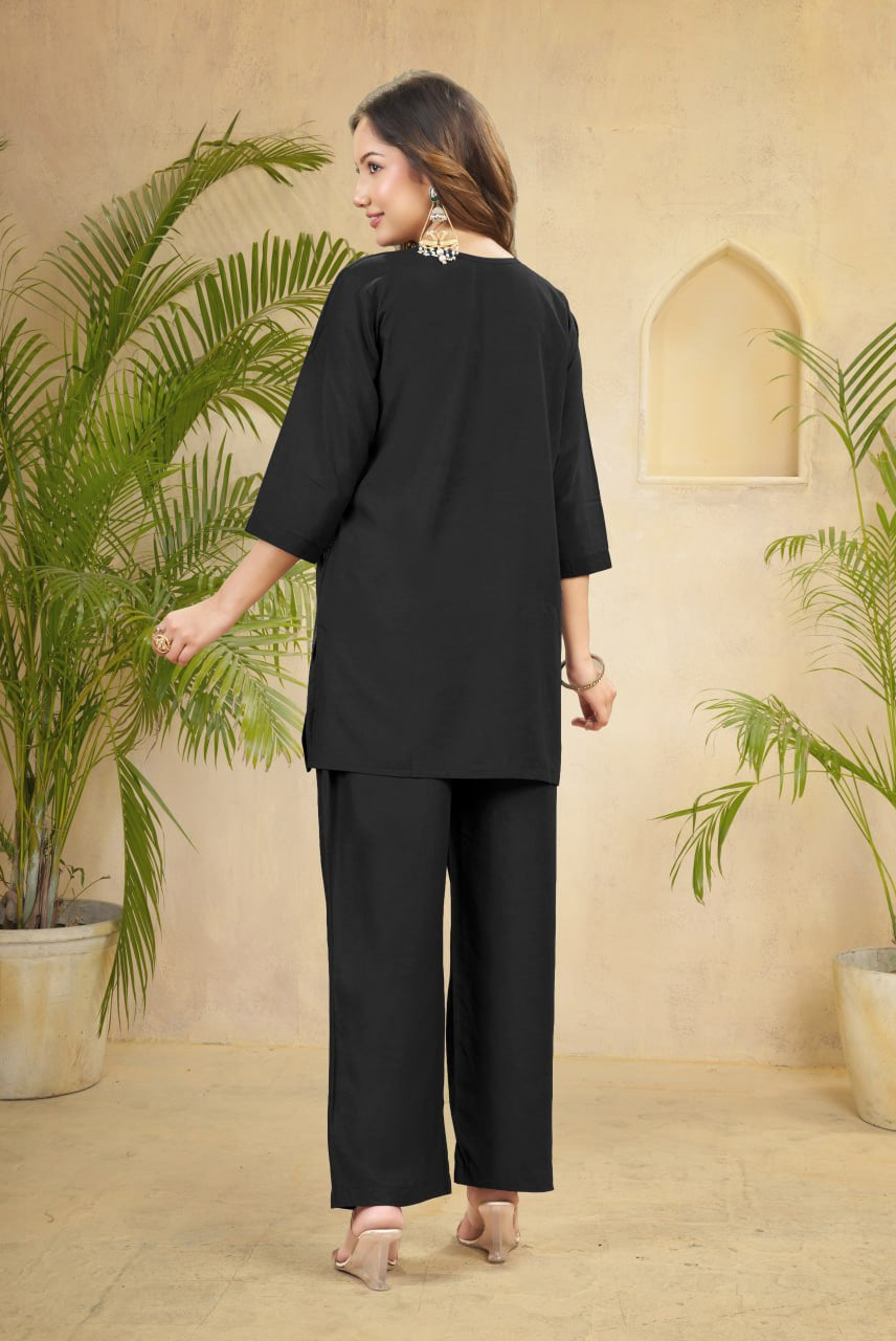Black Embroidered Kurta & Palazzo Set – Classic Elegance Redefined