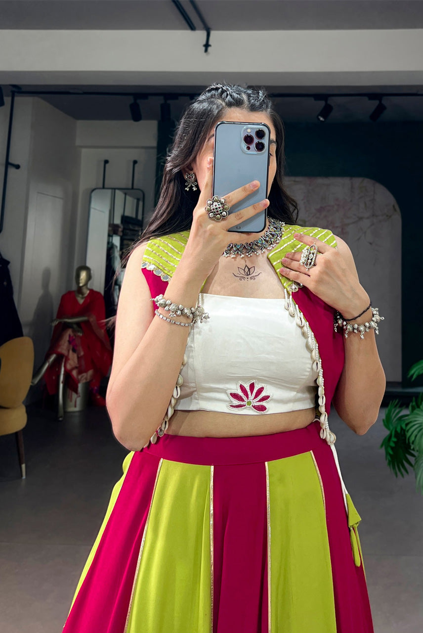 Rangrez Fuchsia & Ivory Navratri Chaniya Choli with Koti Set