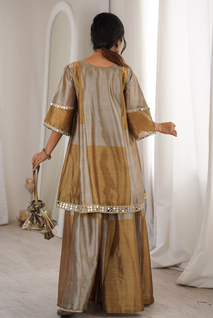 Zarina Gold Tissue Sharara Set