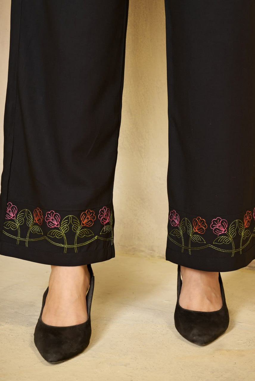 Black Embroidered Kurta & Palazzo Set – Classic Elegance Redefined