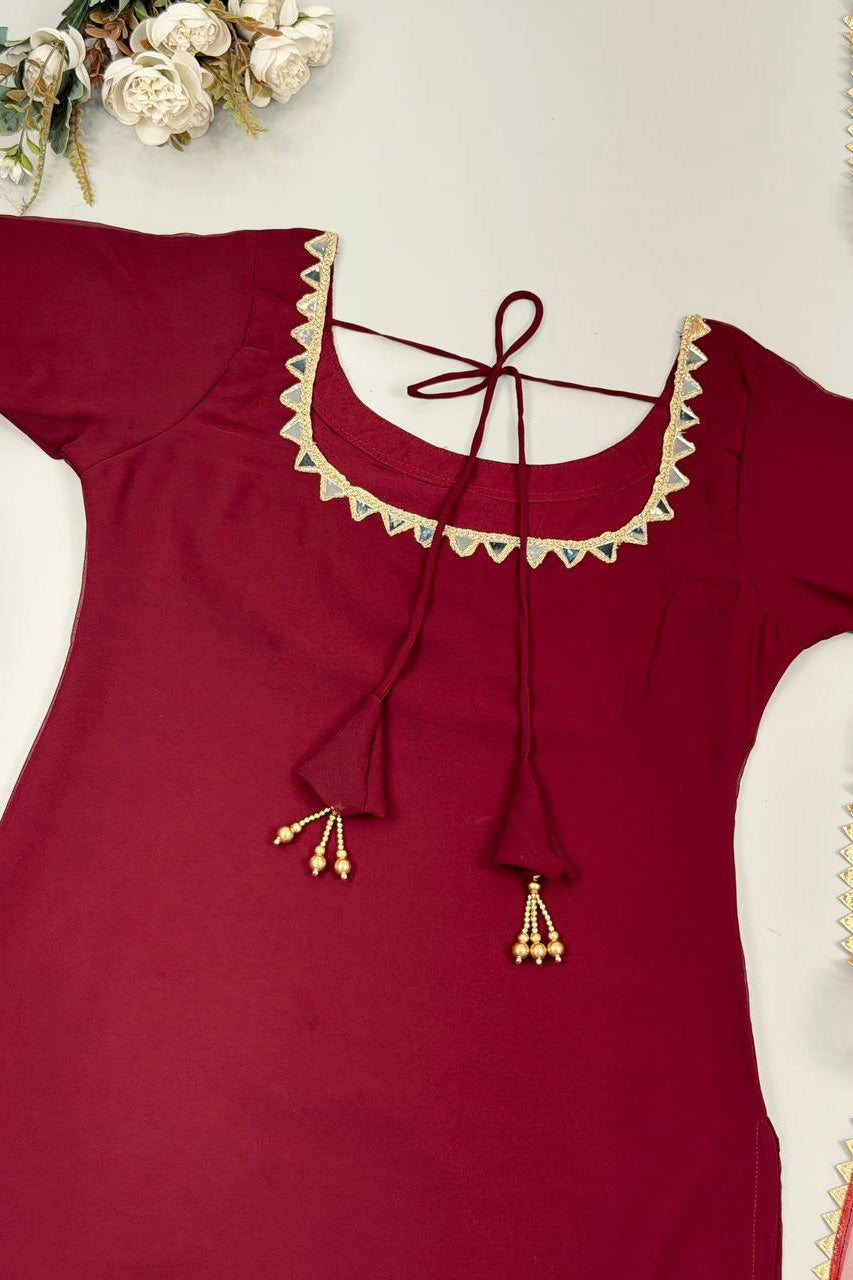 Mehrunisa Wine Sharara Set with Sheer Designer Dupatta