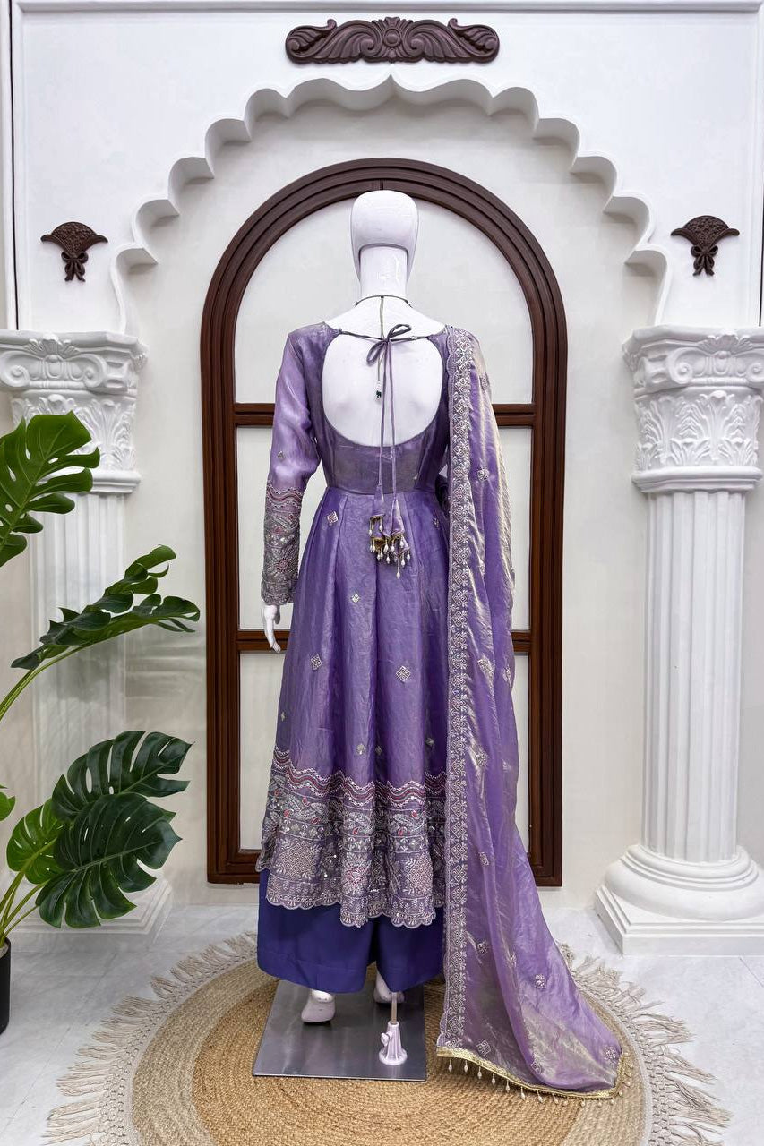 Lavender Noor Embellished Anarkali Set with Designer Dupatta