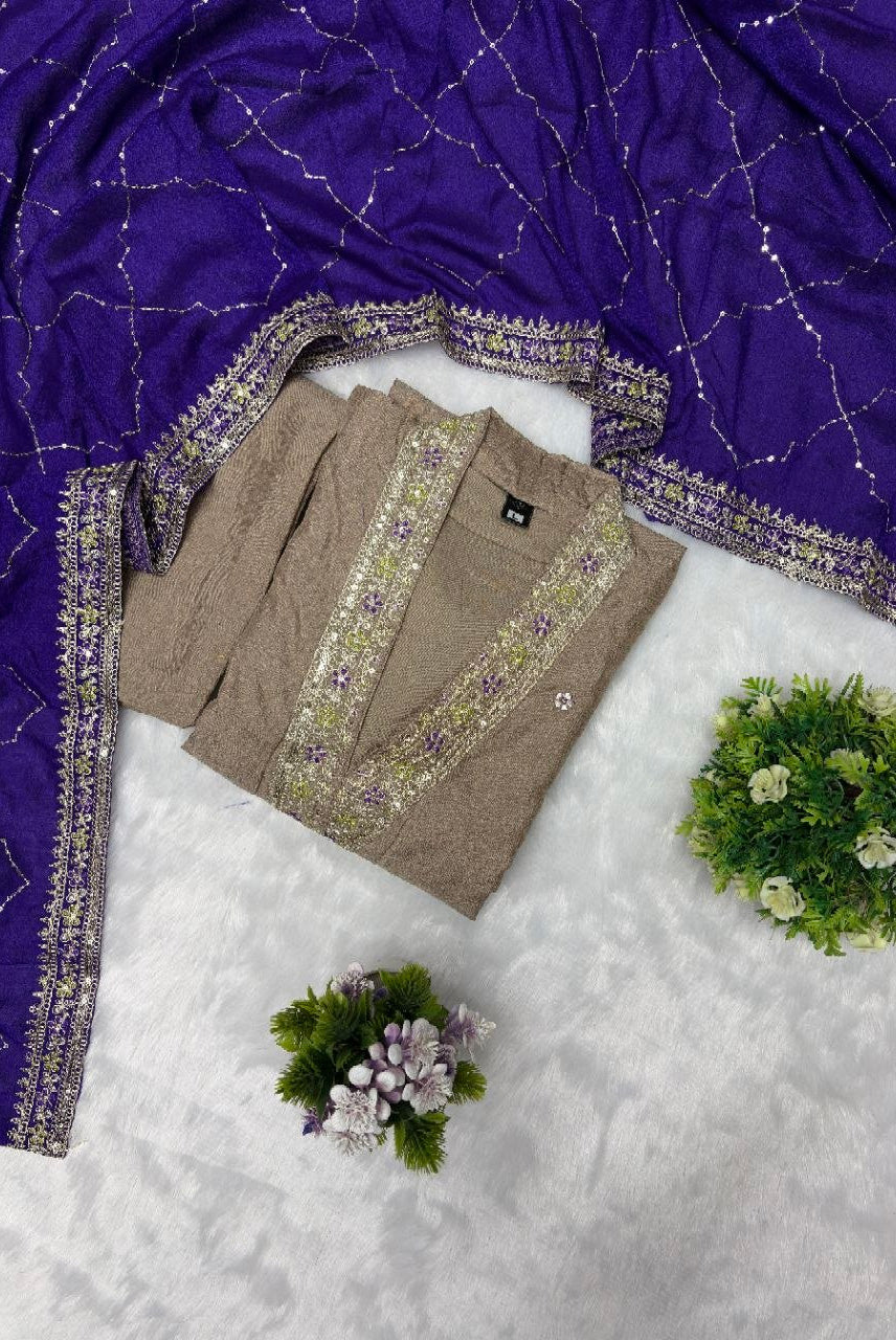 Royal Taupe Luxe Anarkali Set