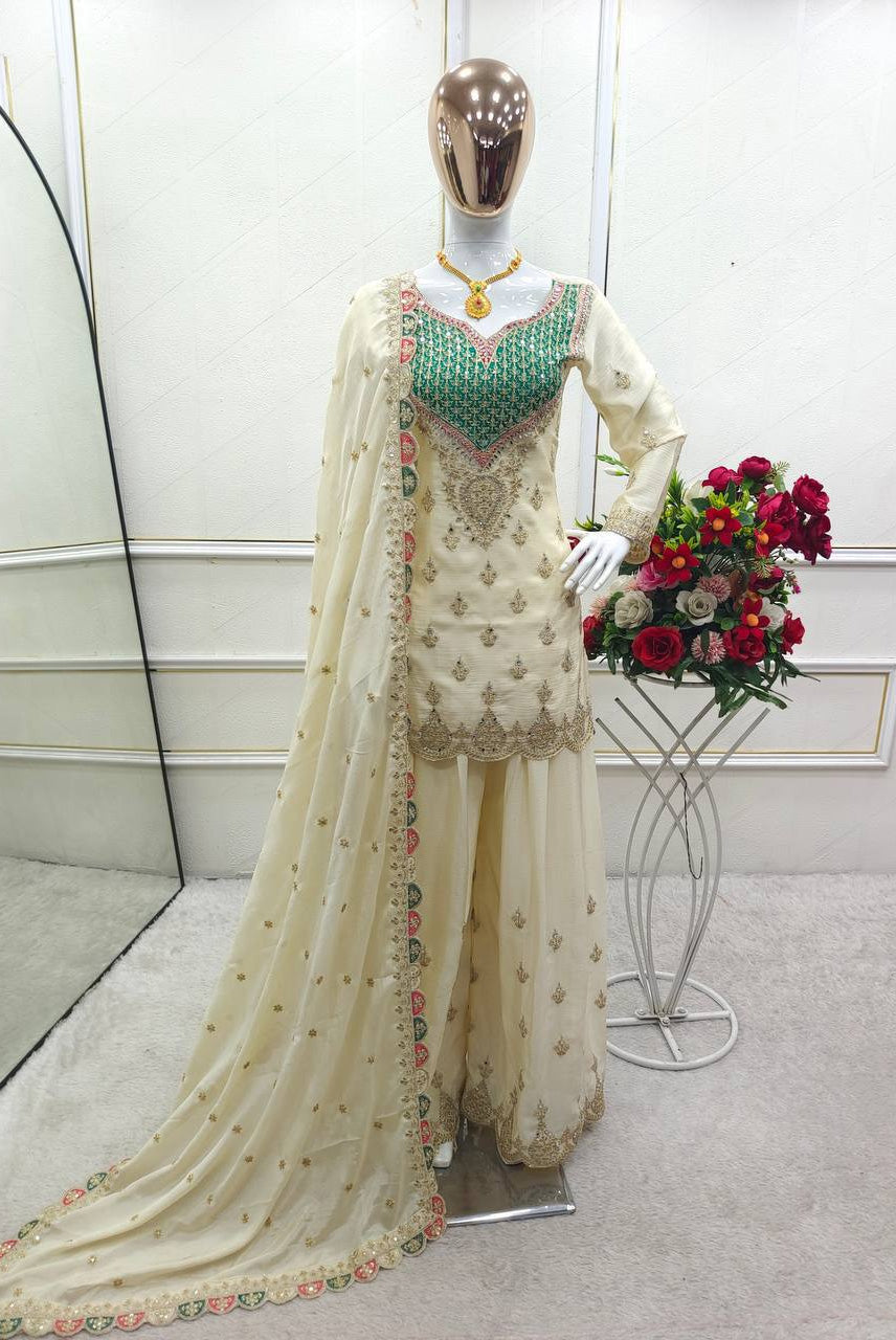 Ivory Mint Sharara Set