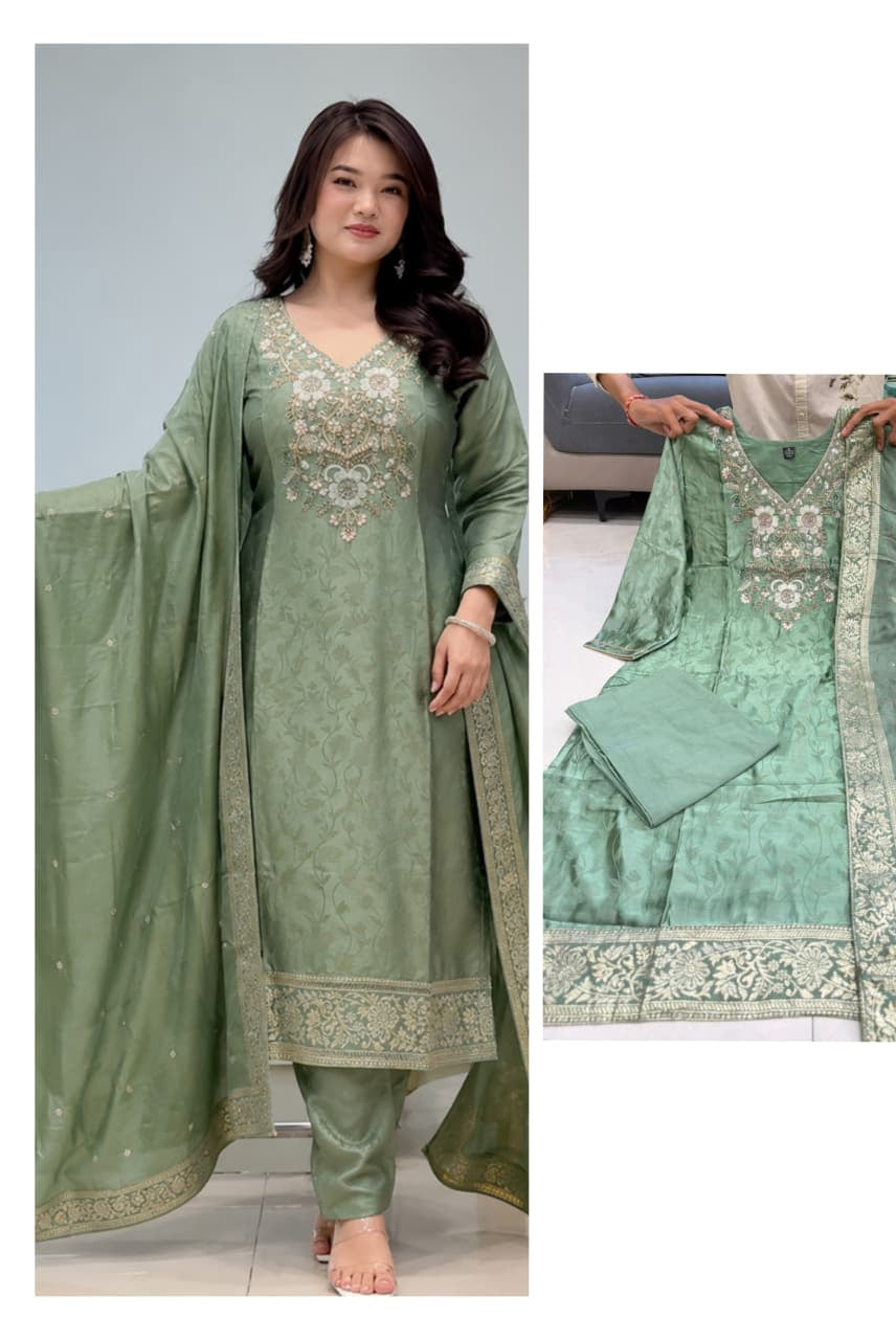Sage Noor Embroidered Suit Set