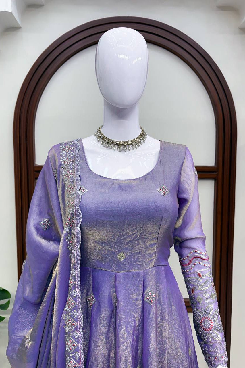 Lavender Noor Embellished Anarkali Set with Designer Dupatta
