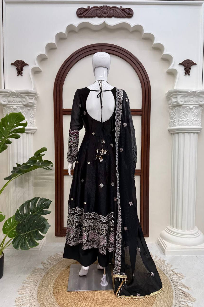 Noor-E-Shaam Black Embroidered Anarkali Set with Designer Dupatta