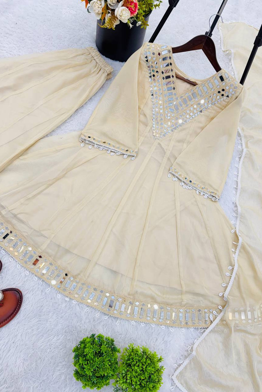 Ivory Mirror Luxe Sharara Set