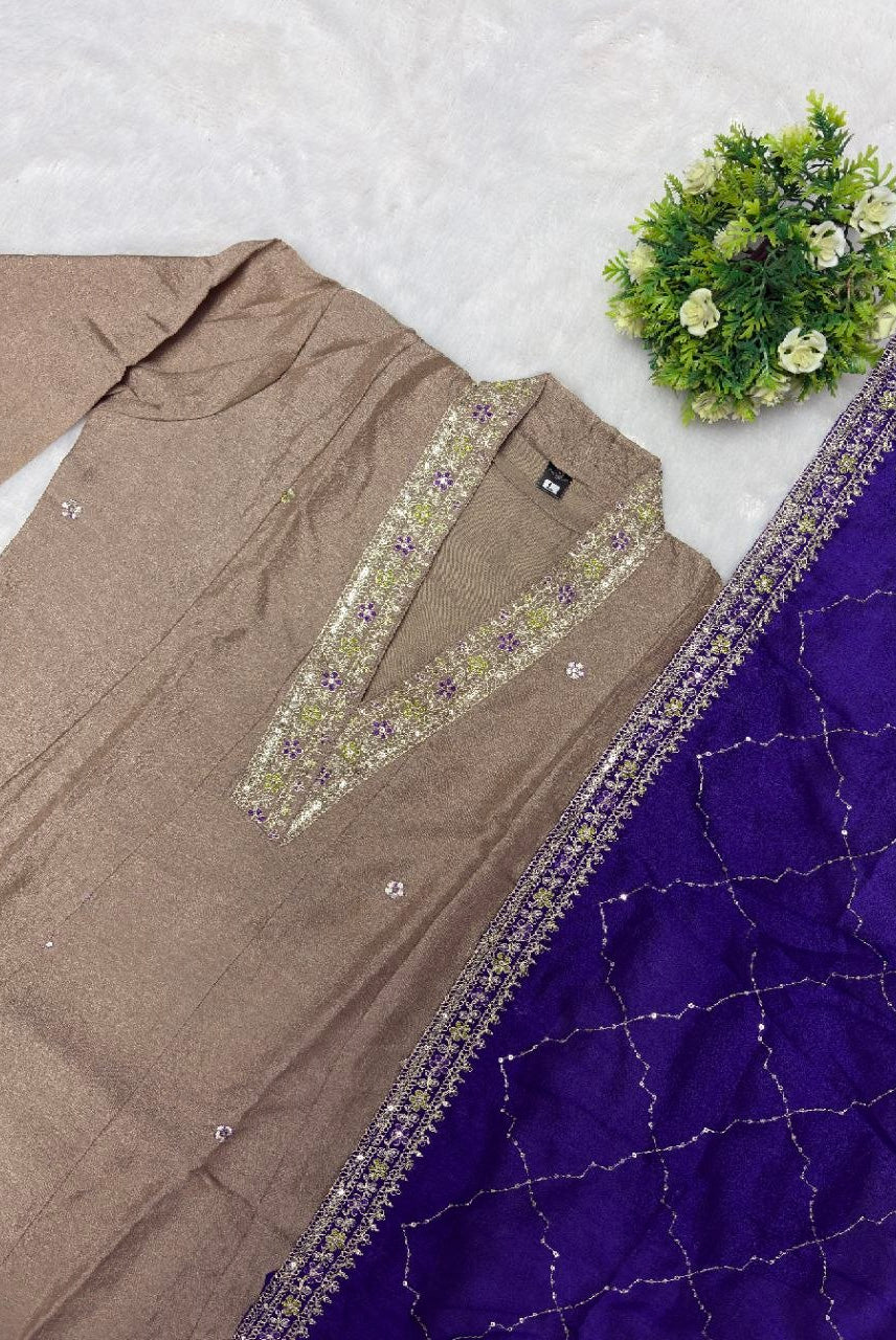 Royal Taupe Luxe Anarkali Set