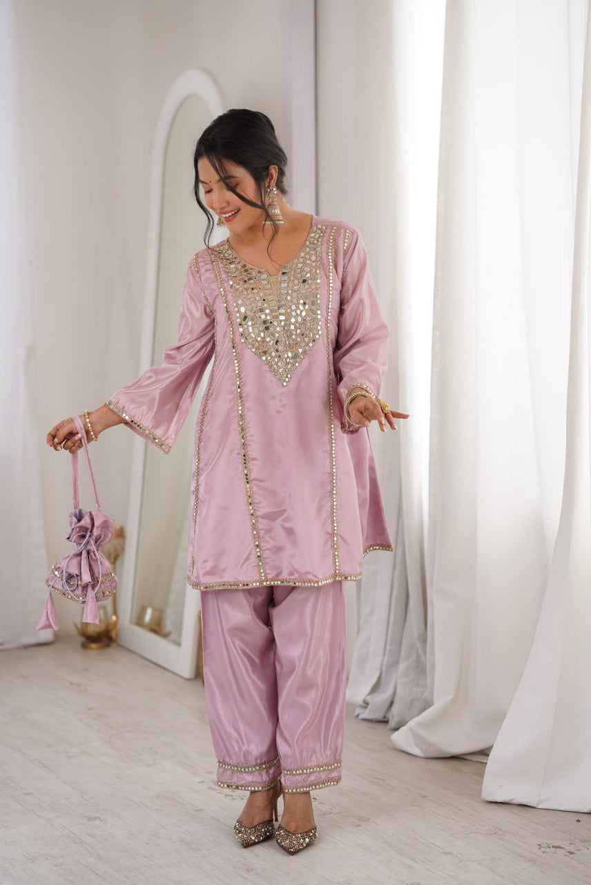 Rosé Noor Mirror Work Co-Ord Set