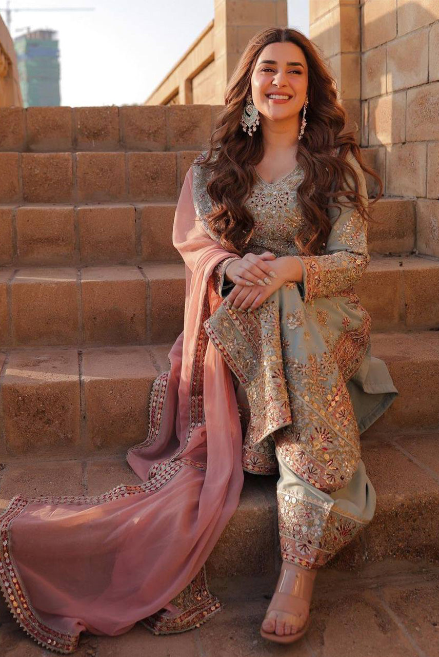Regal Pastel Zari Embroidered Suit Set